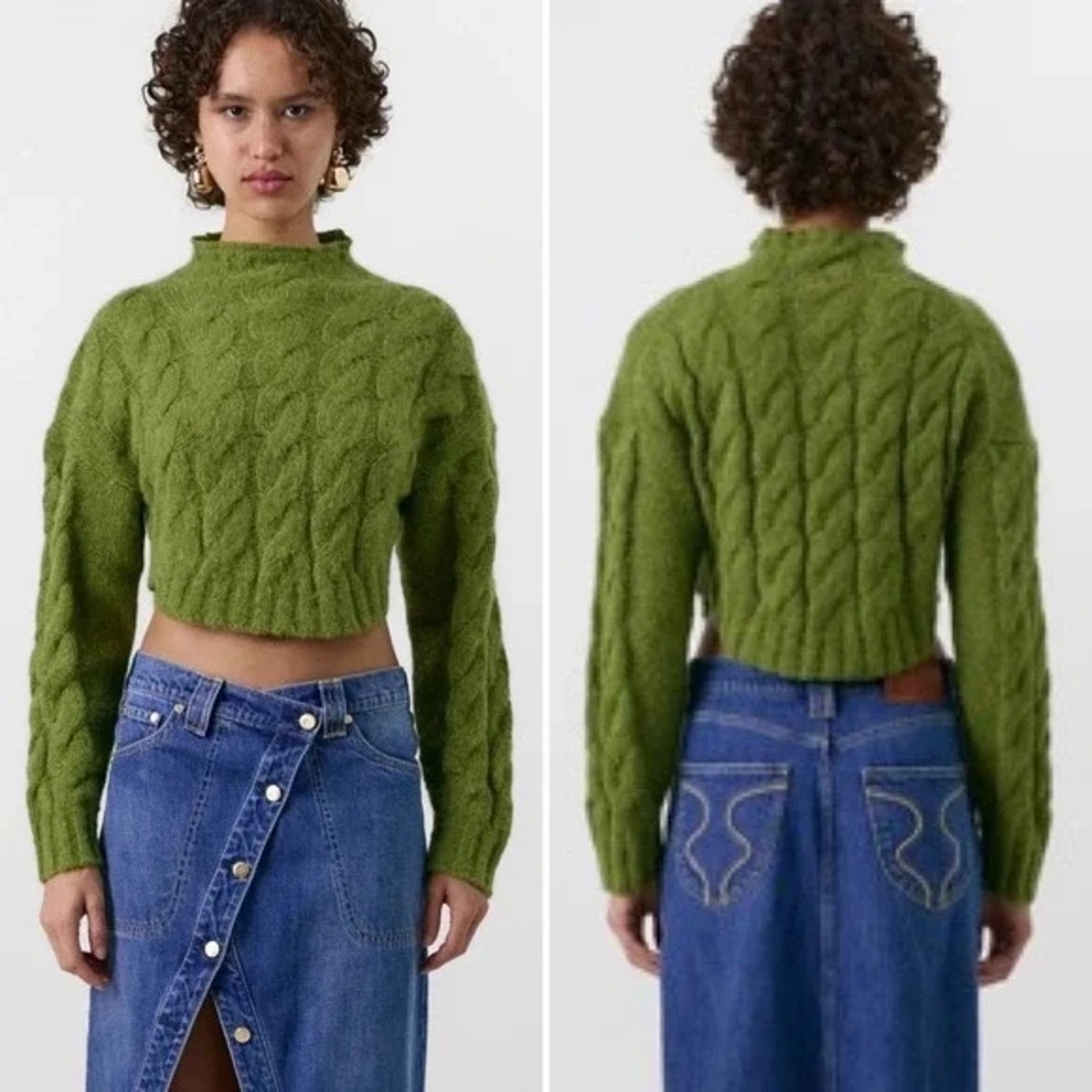 CULT GAIA x GAP Turtleneck Moss Green Mohair Crop Long Sleeve Sweater Top